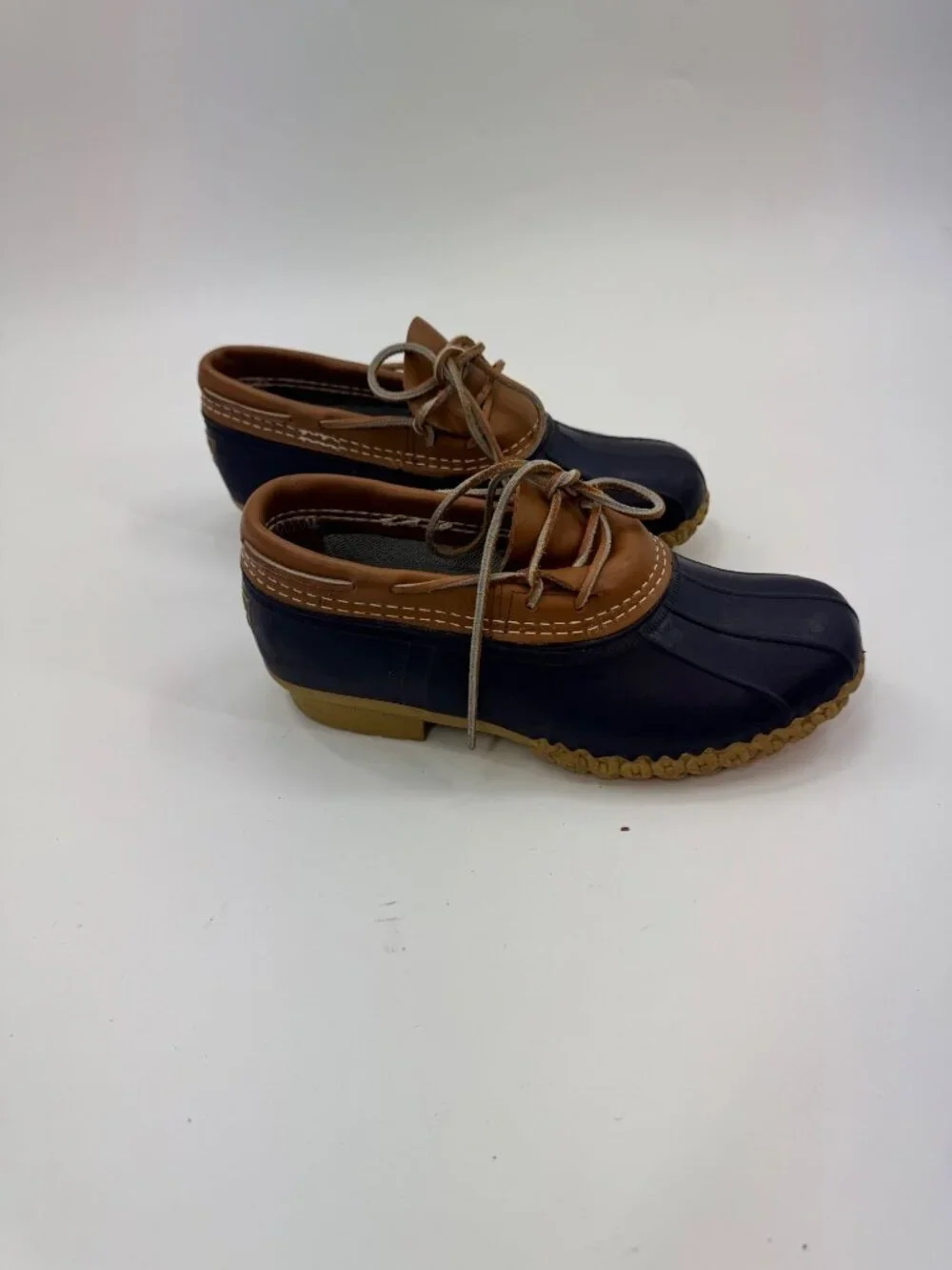 L.L.Bean Bean Boots Womens 8 Duck Boots Navy Brown Leather Lace Up